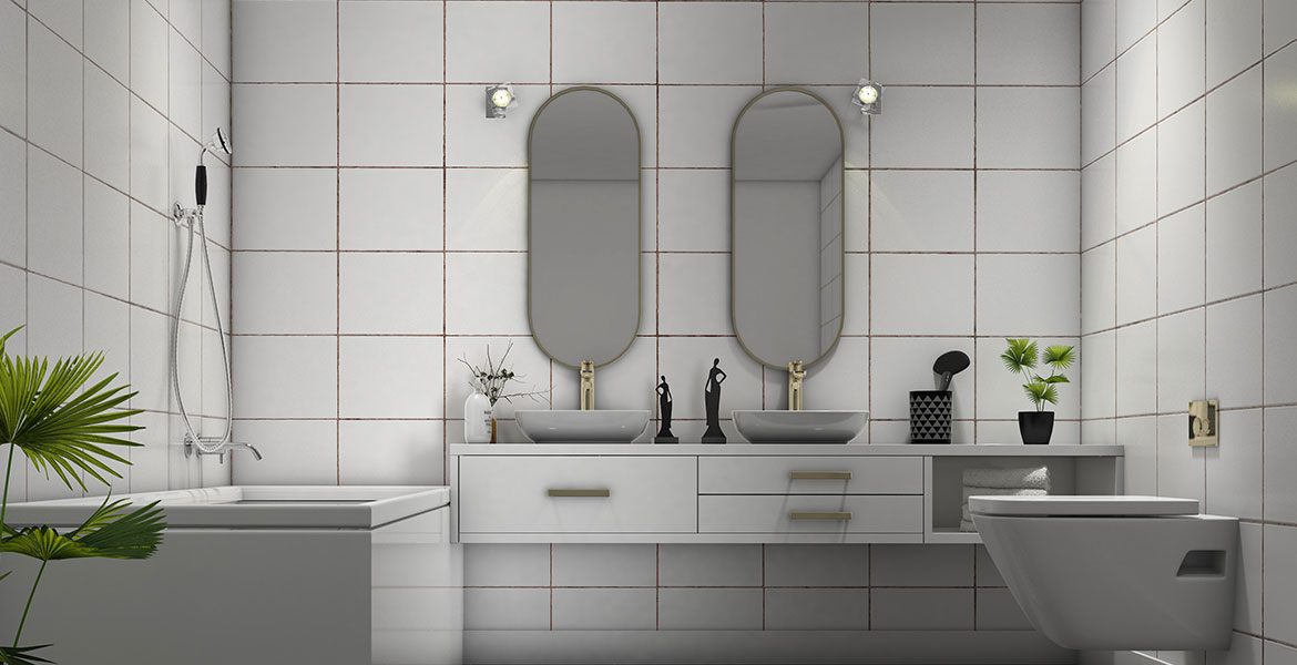 Bathroom renders in timeless whites.