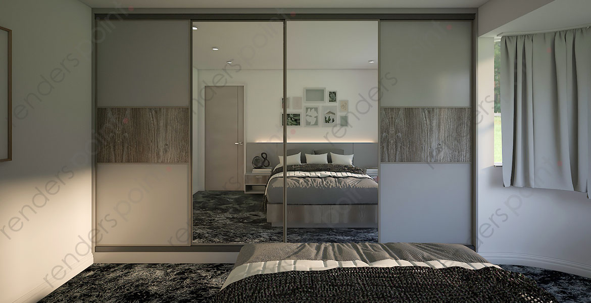 Combination of textured and mirrored wardrobe