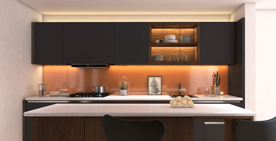 Kitchen design render with the understated elegance of glass