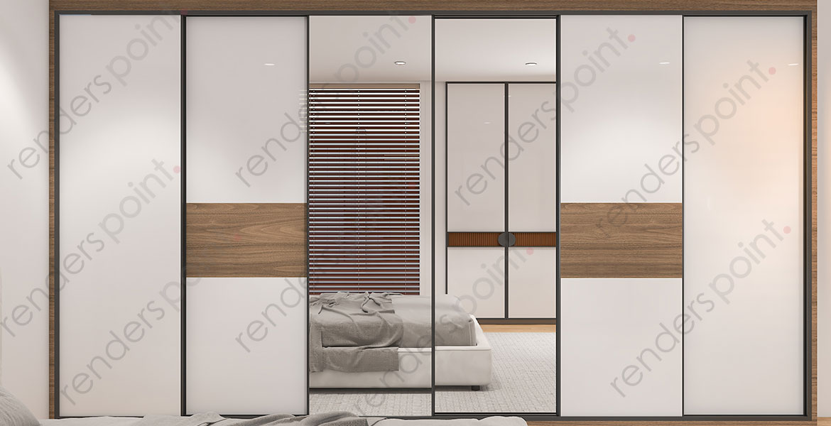 Mirrored sliding wardrobe render