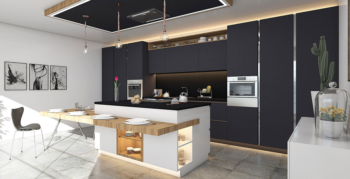 Single wall kitchen design with island setup