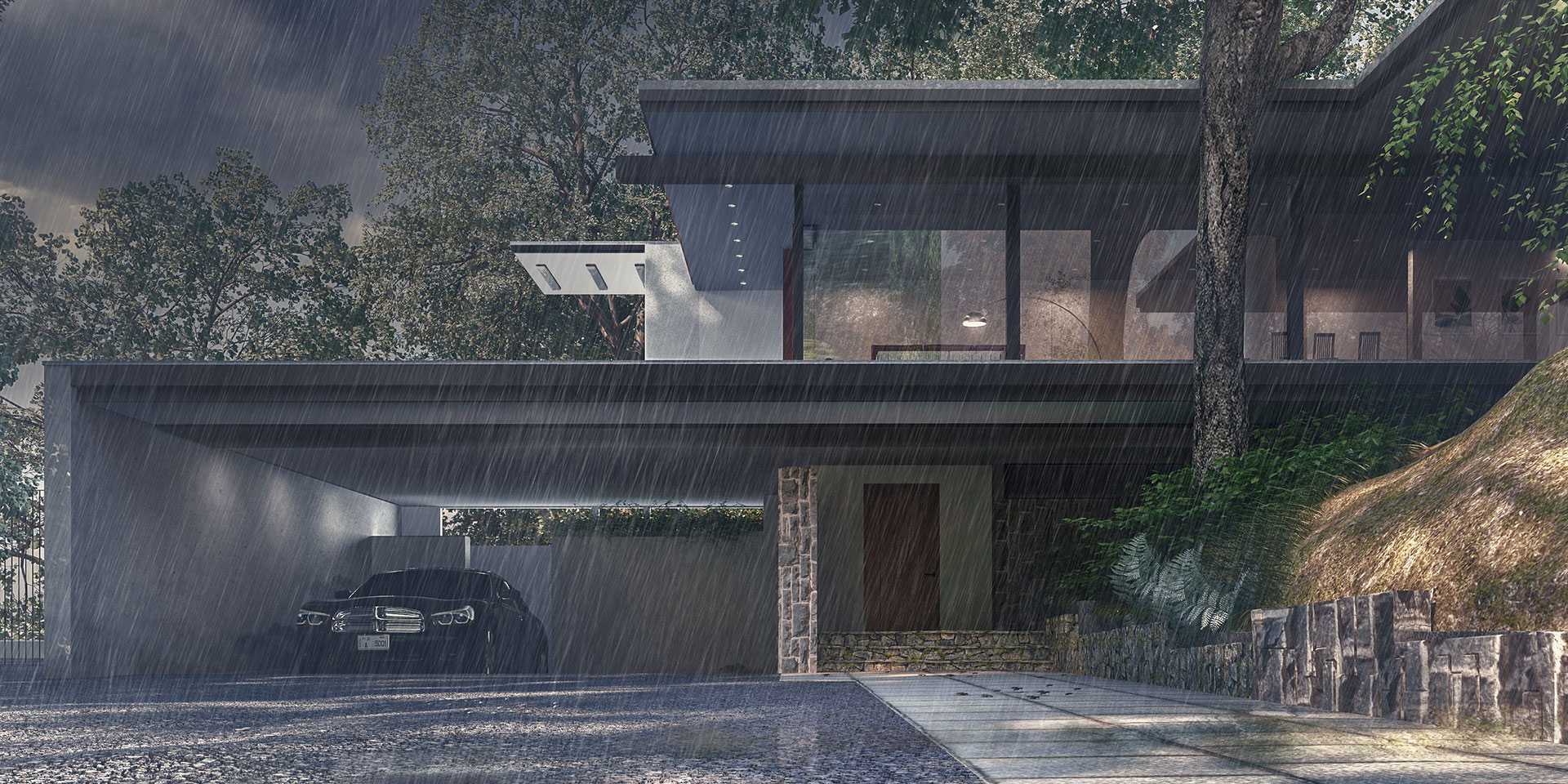 3D Rendering on a rainy day